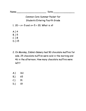 Common Core Summer Packet for Fourth Grade