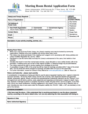 Meeting Room Rental Application Form. Apply to rent a meeting room at a Surrey Library - surreylibraries