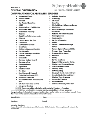 Affiliated Student Orientation Confirmation Form