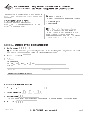 Australian Income Tax Return Amendment Form