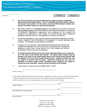 Key Club District Board Code of Conduct