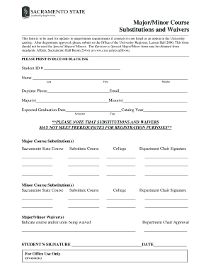 Major/Minor Course Substitutions and Waivers Form