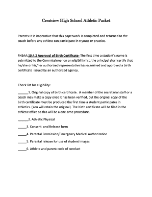 Crestview High School Athletic Participation Packet