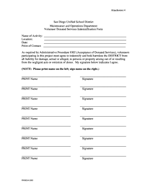 Volunteer Donated Services Indemnification Form