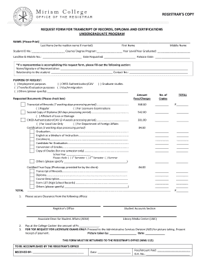 Request Form for Transcript of Records