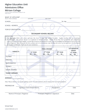 Miriam College Secondary School Record Form
