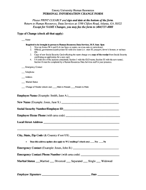 Emory University Personal Information Change Form