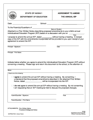 Hawaii IEP Amendment Agreement