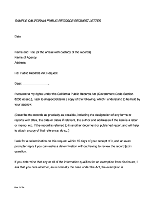 California Public Records Request Letter