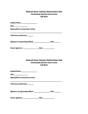 National Honor Society Community Service Hours Form