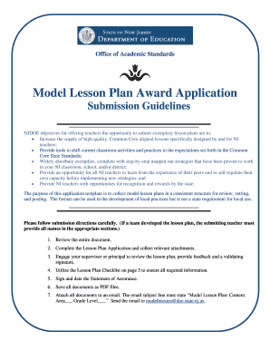 NJDOE Model Lesson Plan Award Application