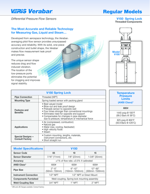 Verabar V150 Spring Lock Flow Sensor Specification Sheet