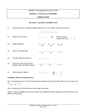 Womens Interagency HIV Study Medication History Form