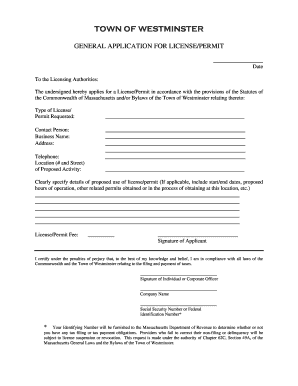 Massachusetts General License/Permit Application