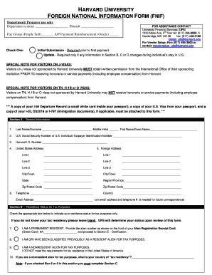 Harvard University Foreign National Information Form