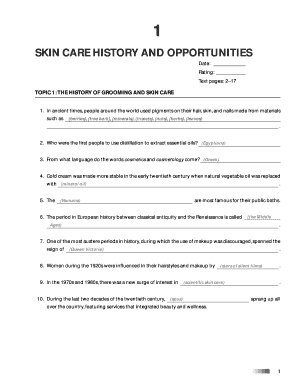 Skin Care History and Opportunities Workbook