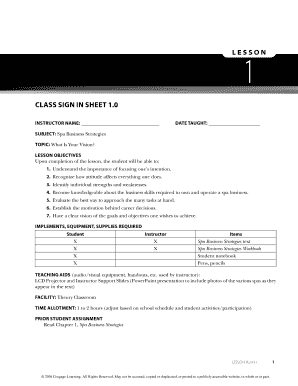 Spa Business Strategies Class Sign In Sheet