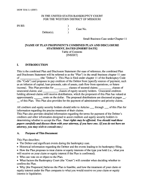 US Bankruptcy Court Chapter 11 Small Business Plan