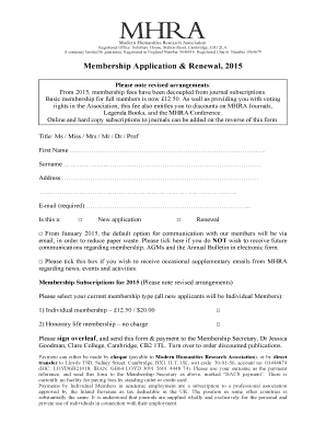 MHRA Membership Application & Renewal Form