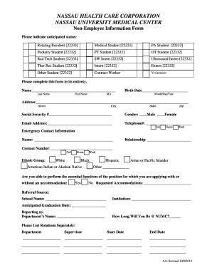 Nassau Health Care Non-Employee Information Form