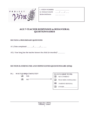 Teacher Response to Behavioral Questionnaires