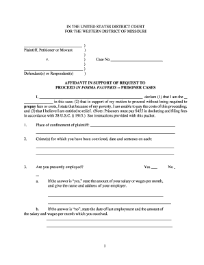 Affidavit in Support of Request to Proceed in Forma Pauperis