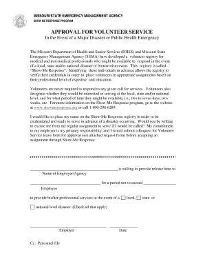 Missouri Show-Me Response Volunteer Service Approval