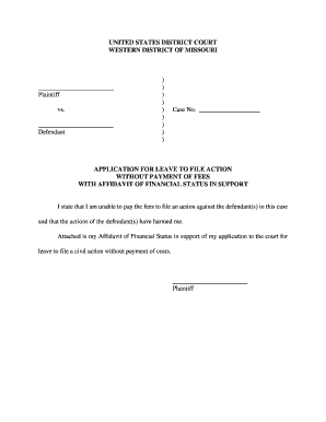 Application for Leave to File Action Without Payment of Fees