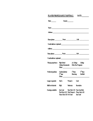 Adult Softball Player Profile Form