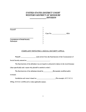 Complaint Initiating a Social Security Appeal