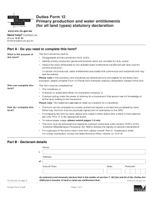 Victoria Primary Production and Water Entitlements Statutory Declaration