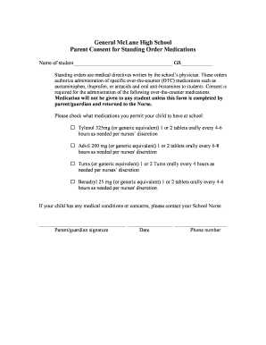 Parent Consent for Standing Order Medications