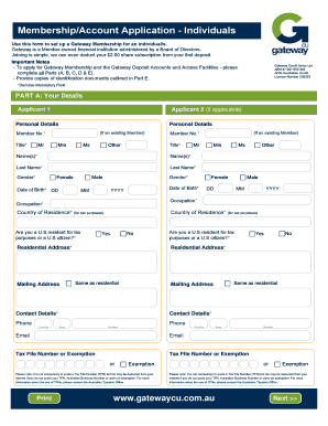 Gateway Credit Union Membership Application