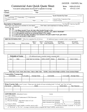 Commercial Auto Quick Quote Sheet