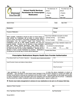 School Medication Permission Form