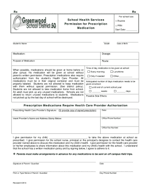 School Medication Permission Form