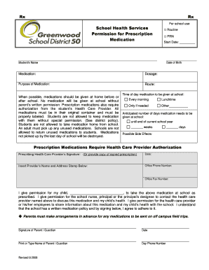 School Medication Permission Form