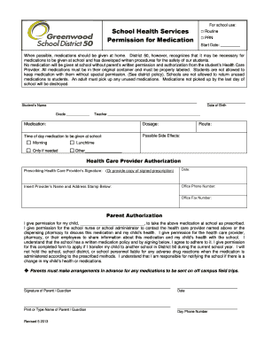 School Medication Permission Form