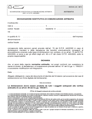 DICHIARAZIONE SOSTITUTIVA DI COMUNICAZIONE ANTIMAFIA