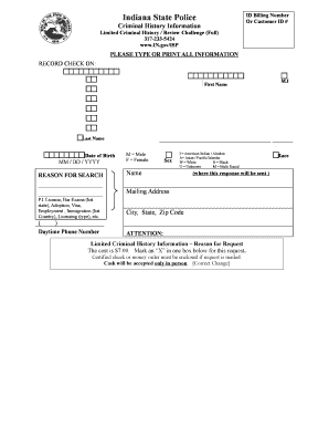 Indiana State Police Criminal History Request Form