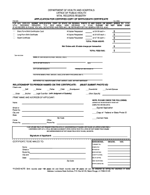 Louisiana Birth/Death Certificate Application