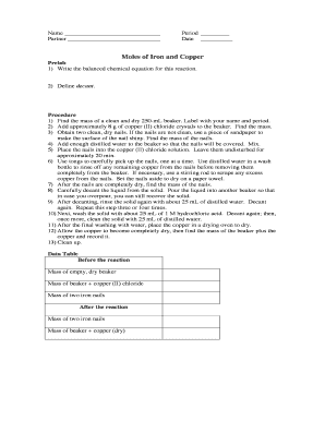 Moles of Iron and Copper Lab Report
