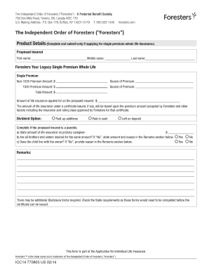 Foresters Single Premium Whole Life Insurance Application