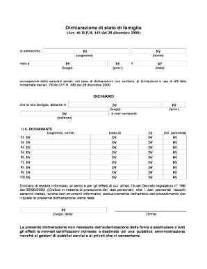 Dichiarazione di stato di famiglia