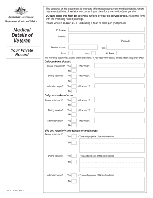 War Widow Pension Medical Details Form