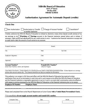 Authorization Agreement for Automatic Deposit