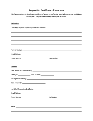 Request for Certificate of Insurance