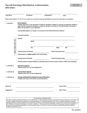 Payroll Earnings Distribution Authorization