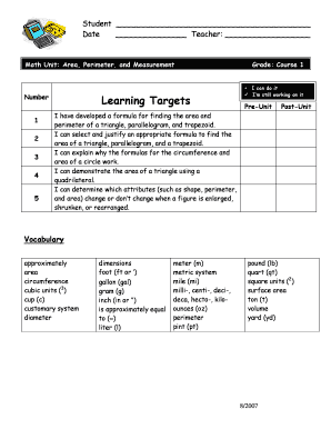 Math Unit Assessment Form