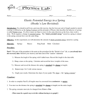 Elastic Potential Energy Lab Worksheet
